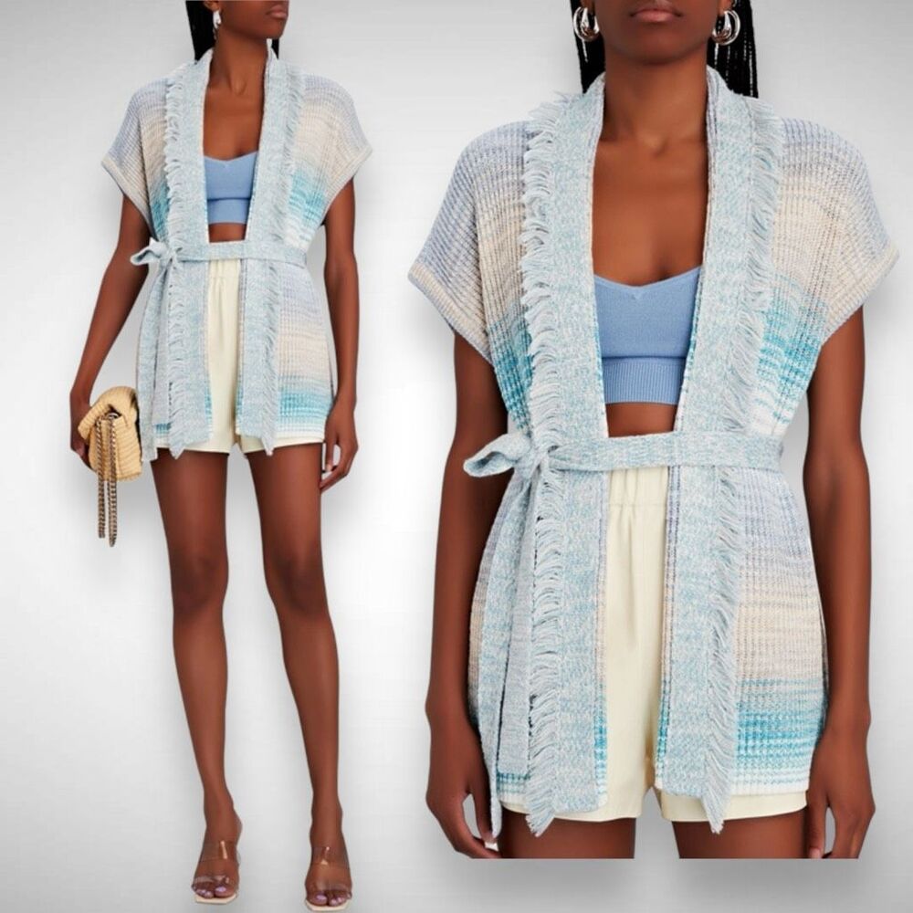 Intermix Chiara Space‎ Dye Wrap Knit Cardigan Size X-Large XL Blue Comfy Casual